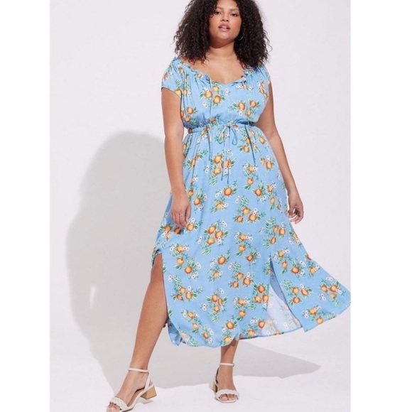 NEW TORRID DOUBLE SLIT ORANGE GROVES MAXI DRESS SZ 2X - Picture 1 of 8